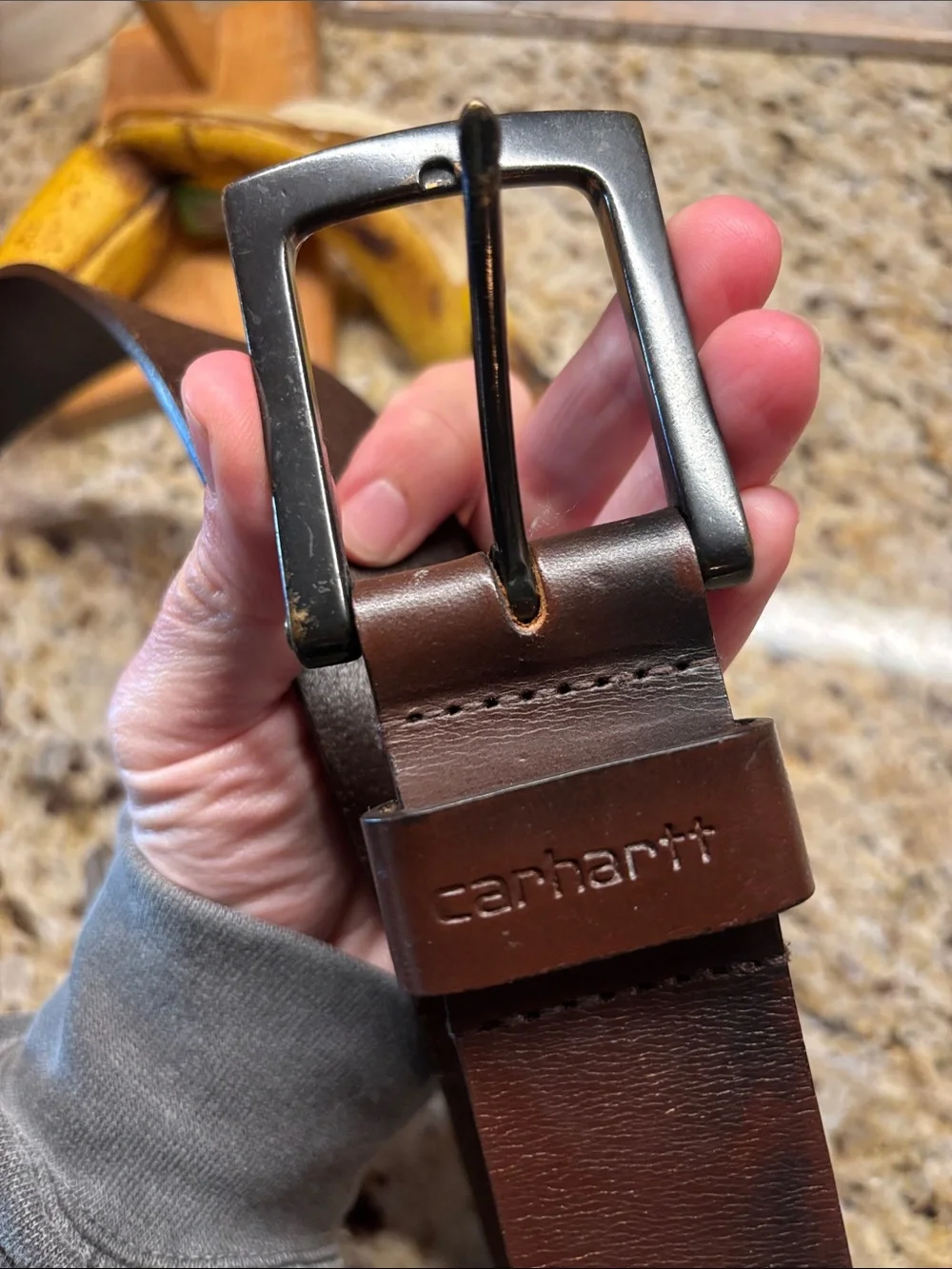 Genuine Brown Leather Men’s Belt - Stitched Detail